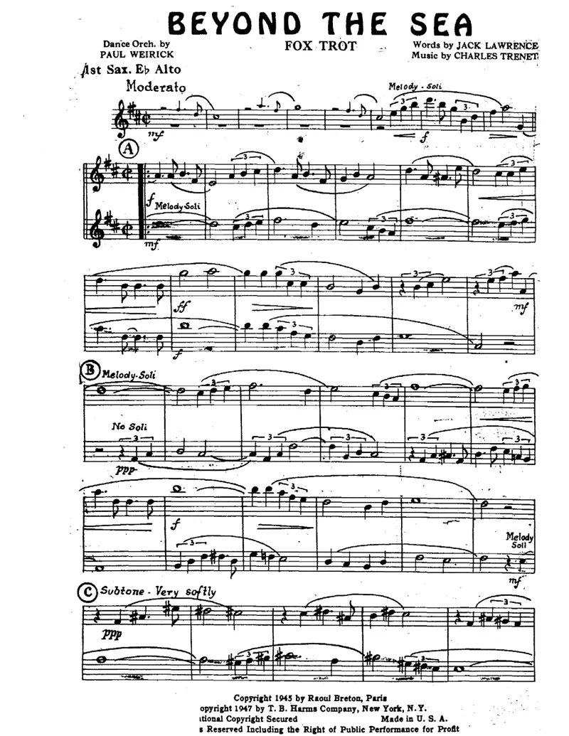 Beyond The Sea score preview