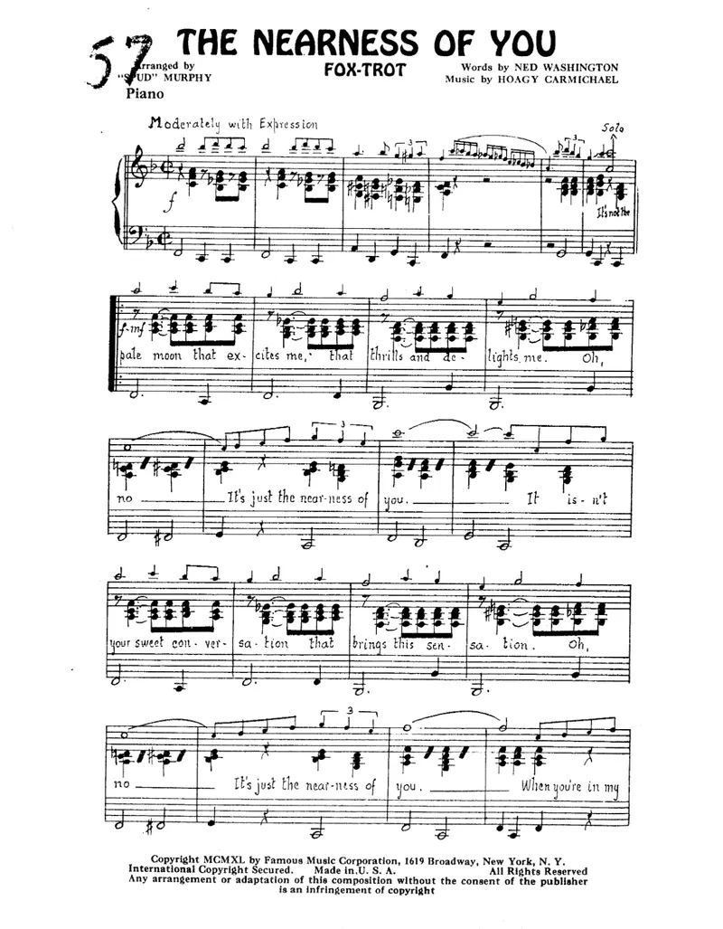 The Nearness Of You score preview