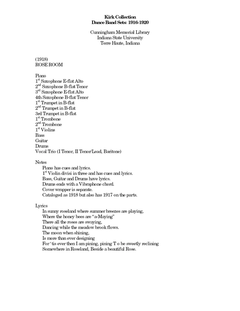 Rose Room score preview