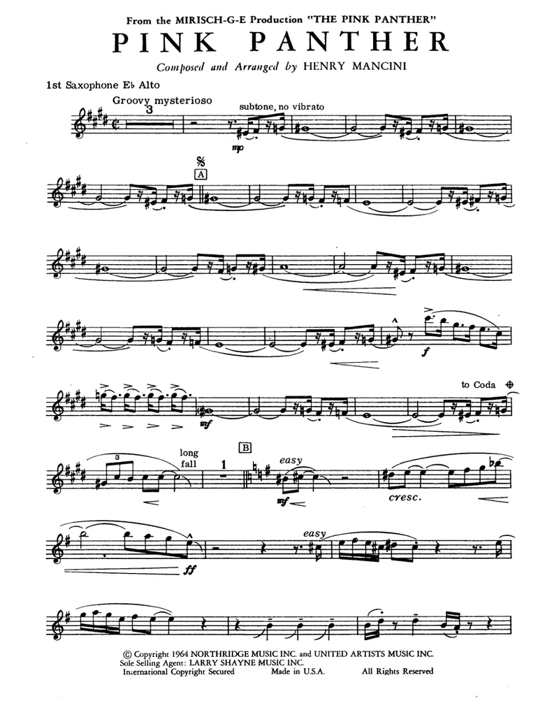 Pink Panther score preview