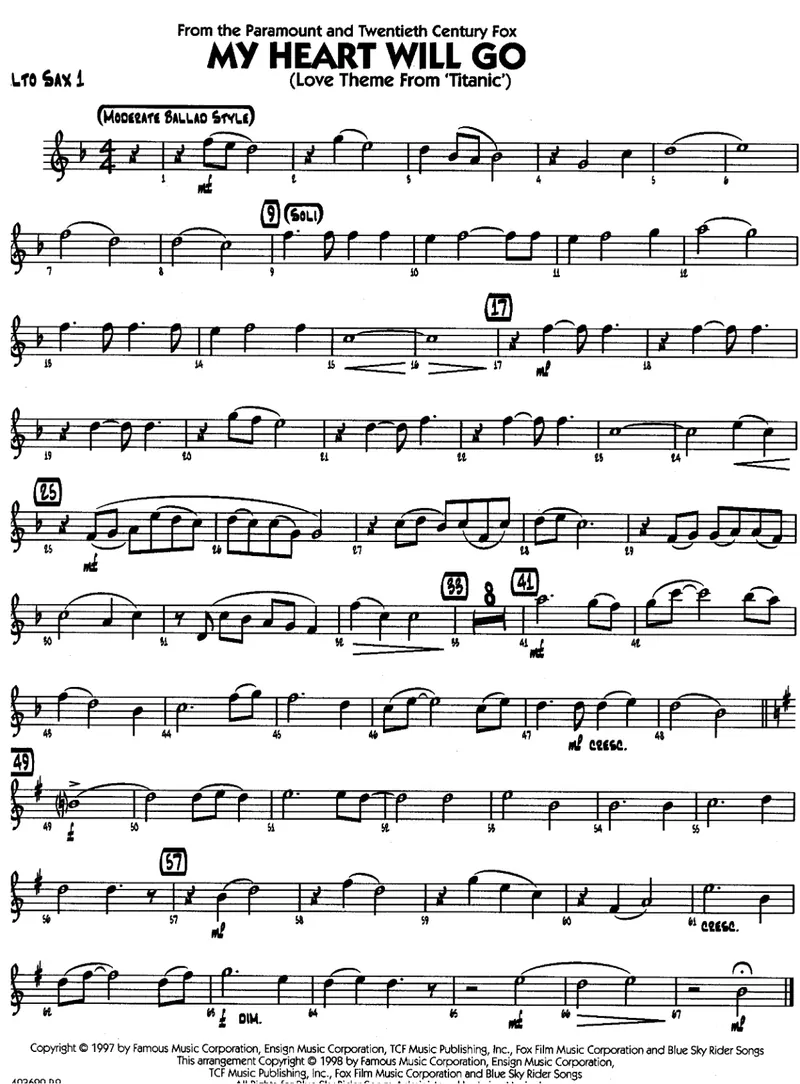 My Heart Will Go On score preview