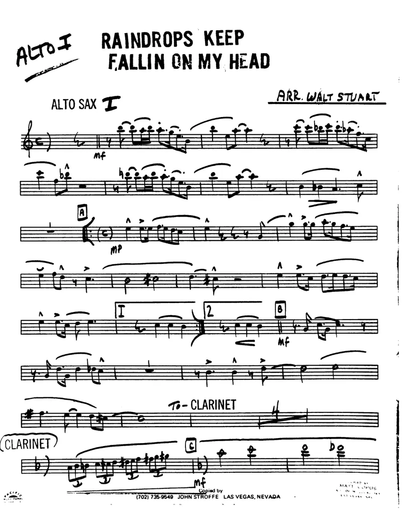 Raindrops Keep Falliing On My Head score preview