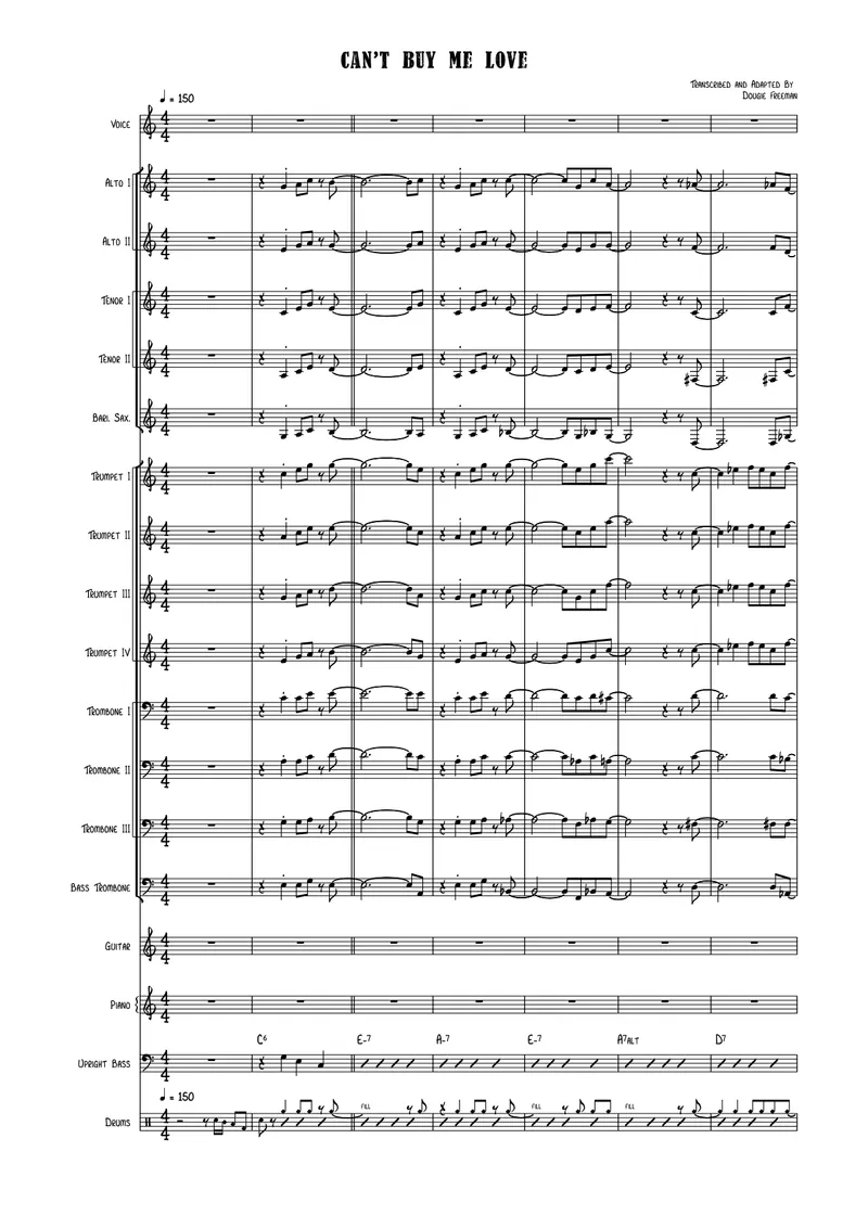 Can't Buy Me Love score preview