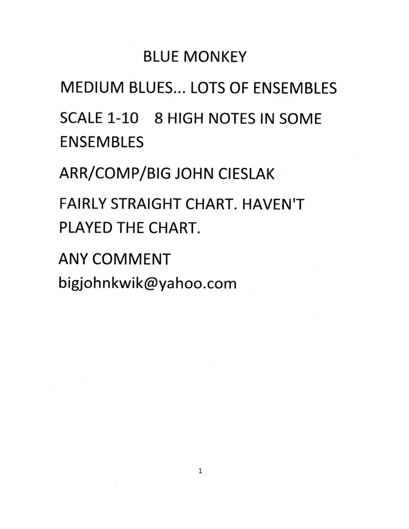 Blue Monkey score preview