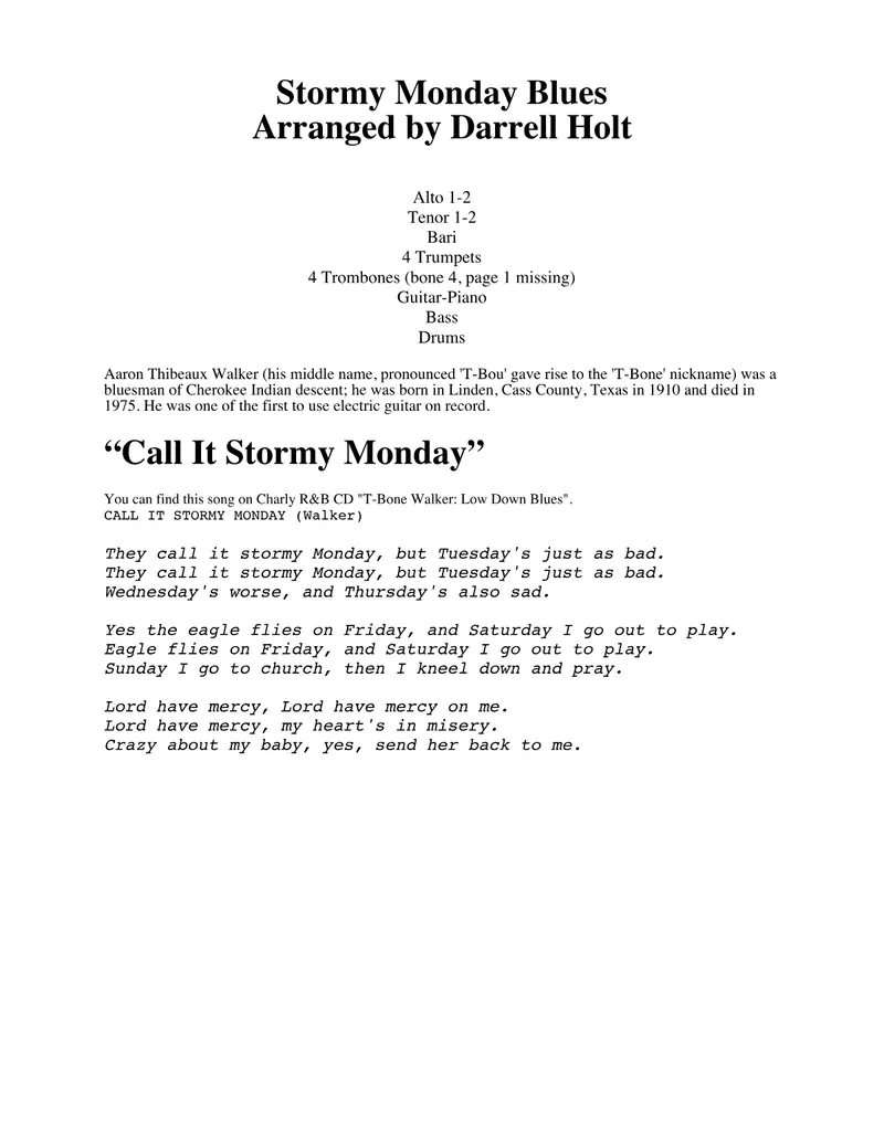 Stormy Monday Blues score preview