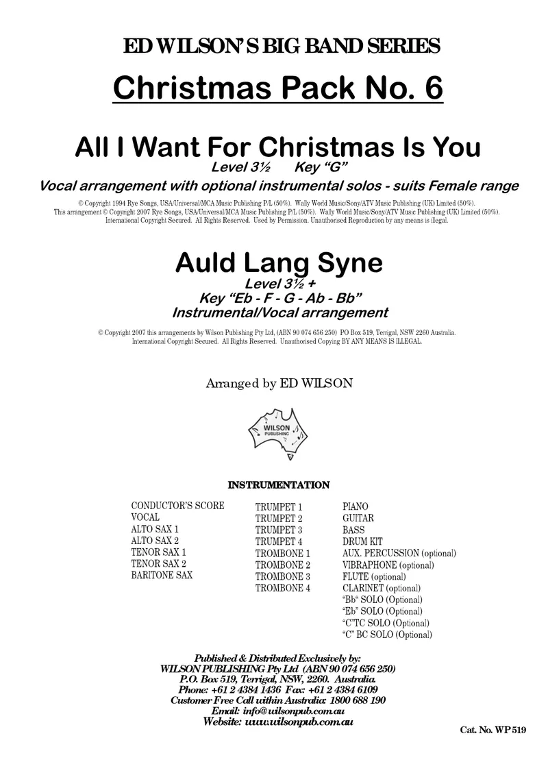 All I Want For Christmas Is You (Ed Wilson) (Femal Vocal in G) score preview