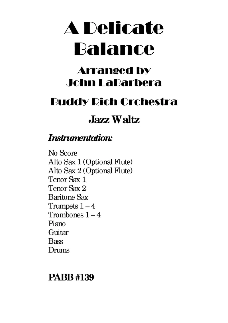 A Delicate Balance (J. LaBarbera) B.Rich score preview