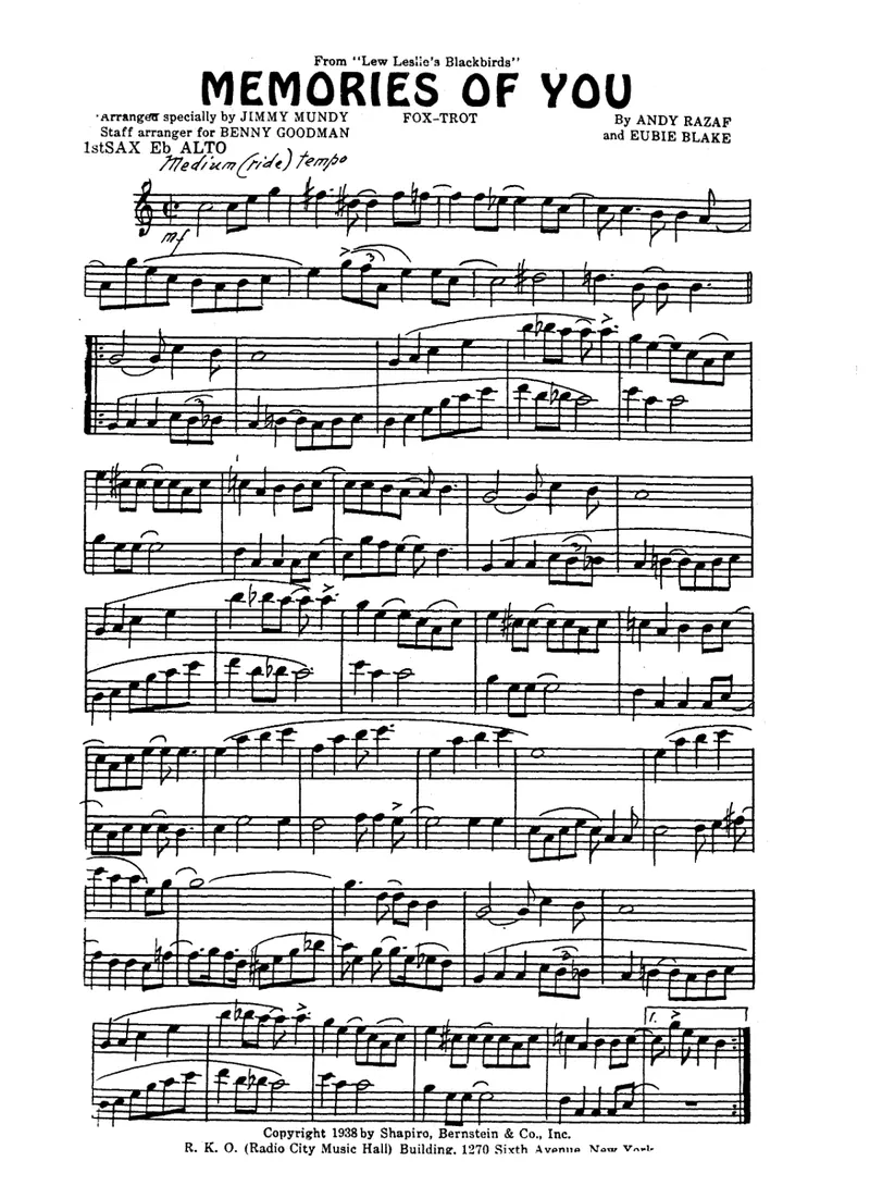 Memories Of You score preview
