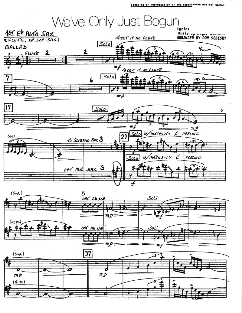 We've Only Just Begun score preview