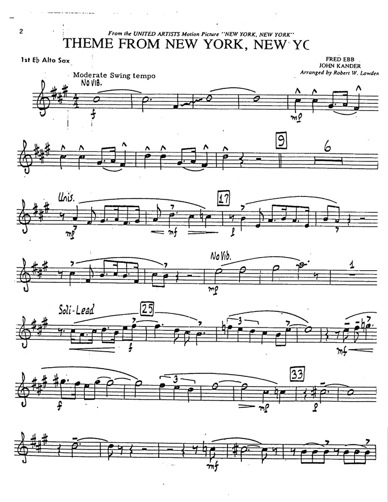 Theme From New York, New York score preview