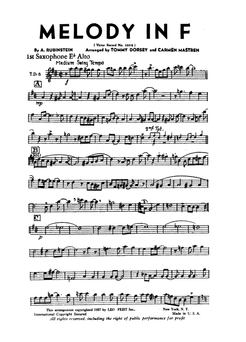 Melody In F score preview