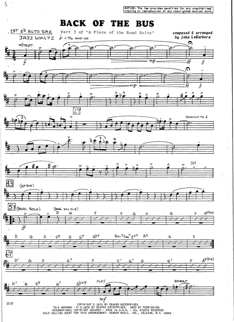 Back Of The Bus score preview