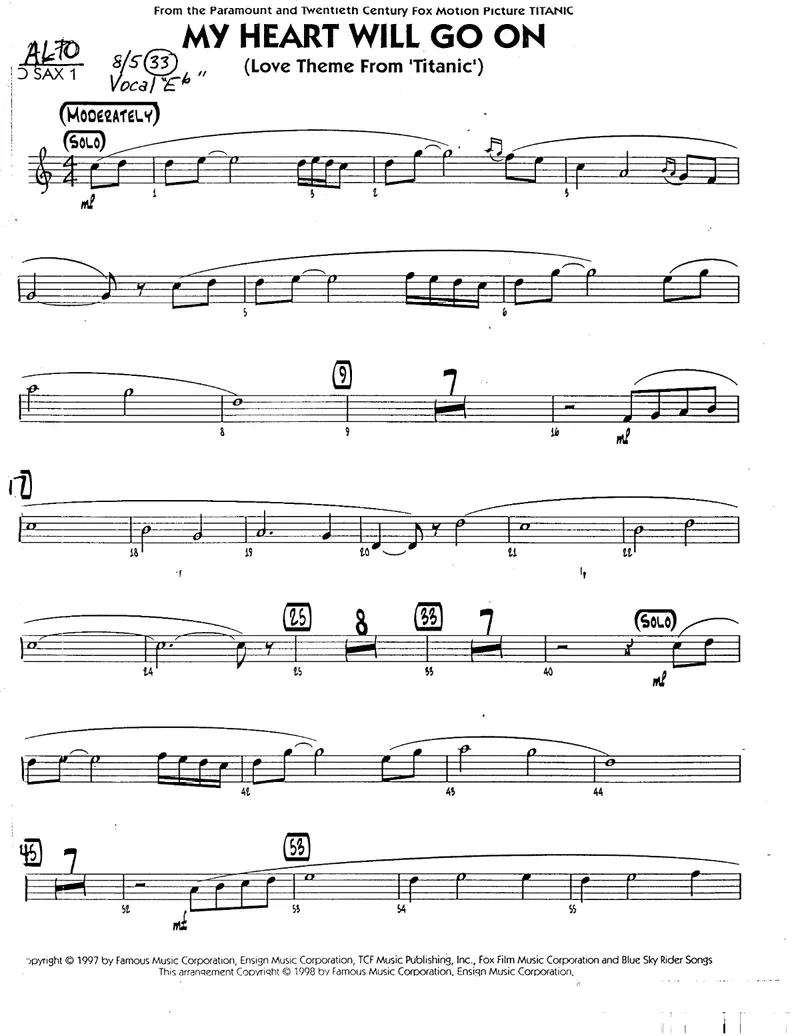 My Heart Will Go On score preview