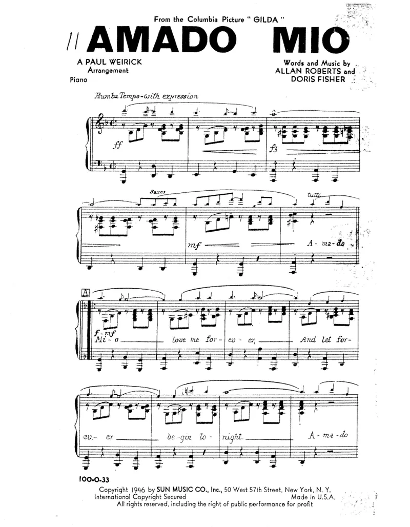 Amado Mio score preview