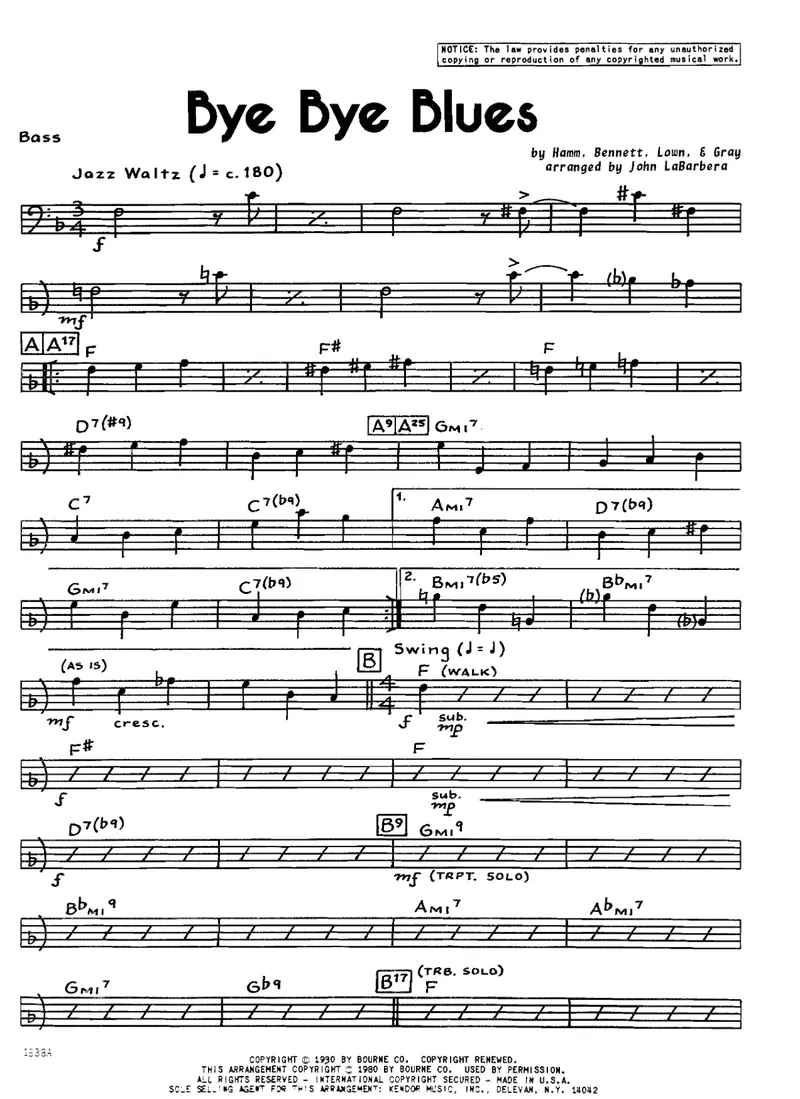Bye Bye Blues score preview