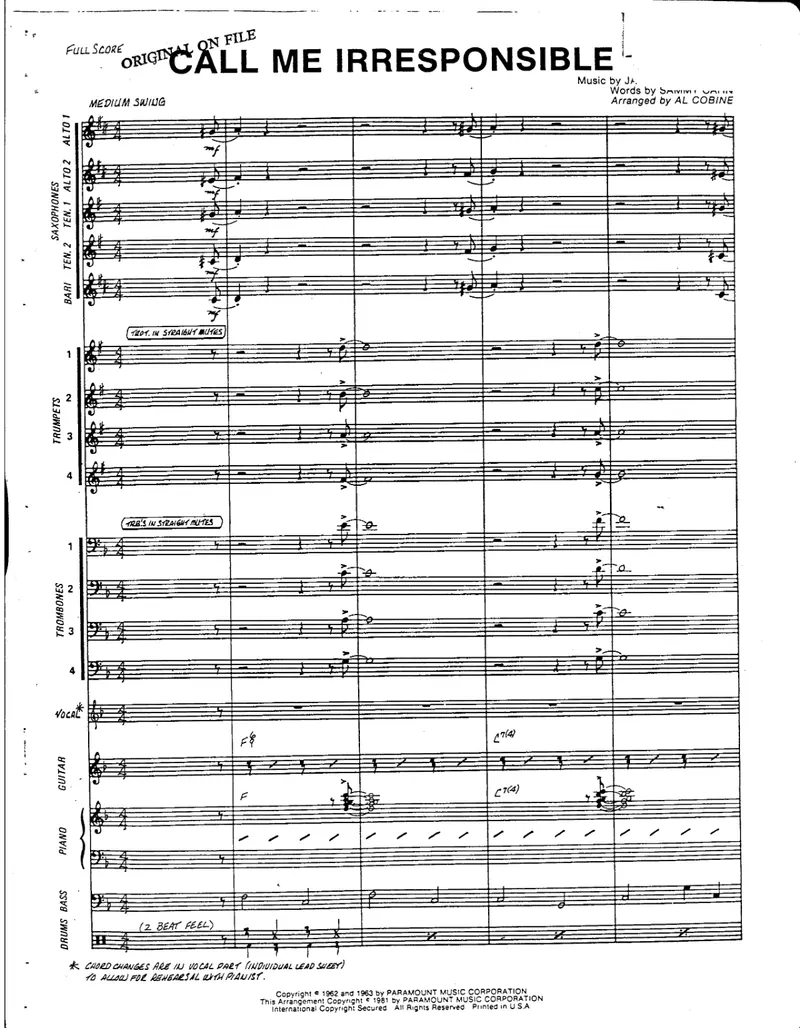 Call Me Irresponsible score preview