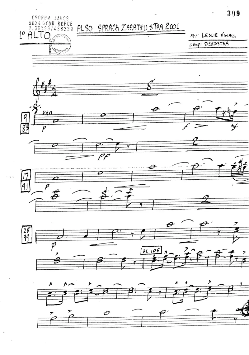 Also Sprach Zarathustra 2001 score preview