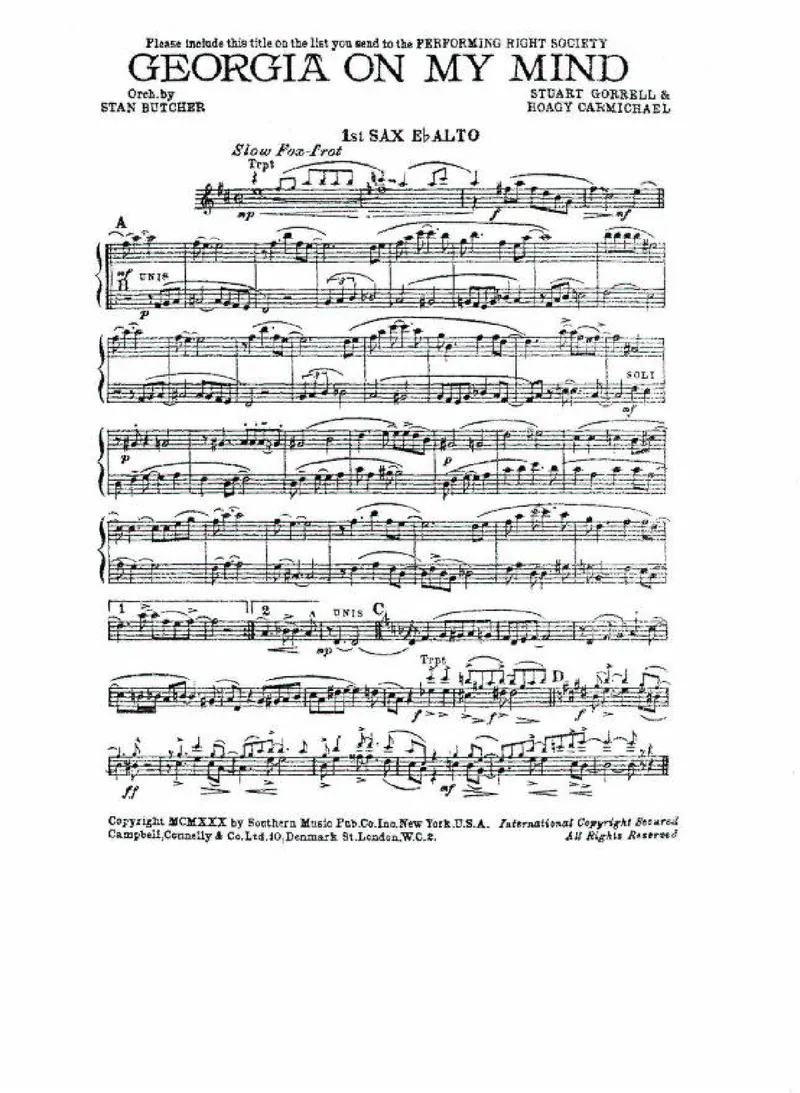 Georgia On My Mind score preview