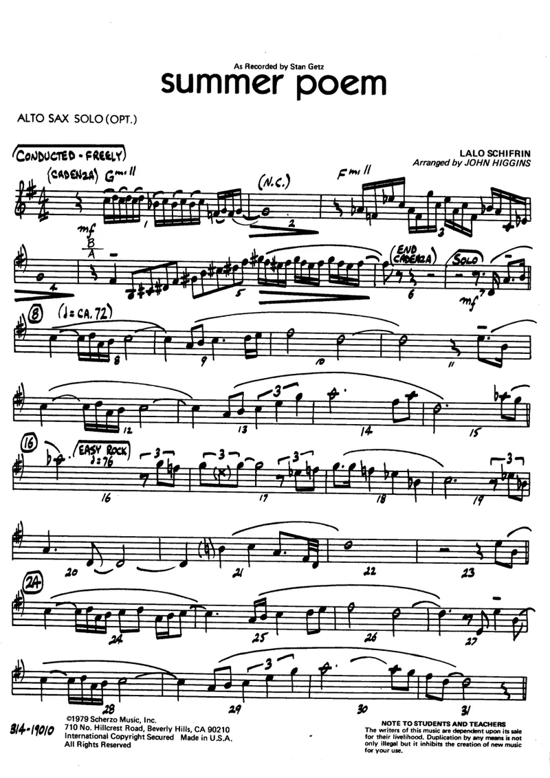 Summer Poem score preview