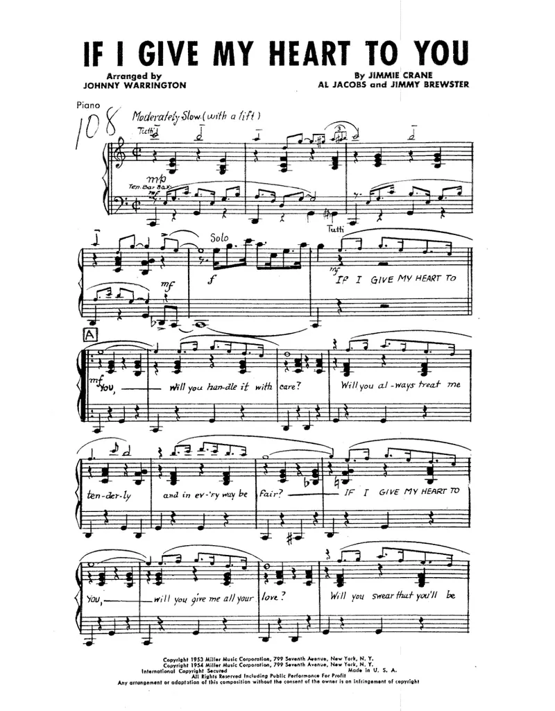 If I Give My Heart To You score preview