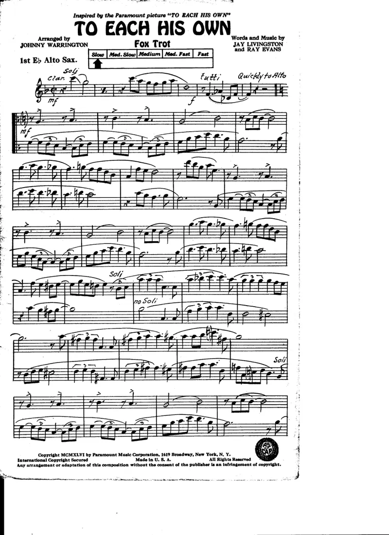To Each His Own score preview