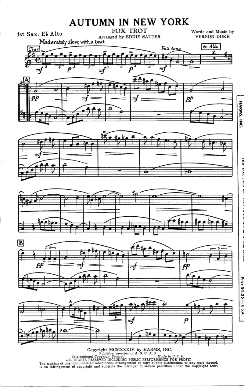 Autum In New York score preview