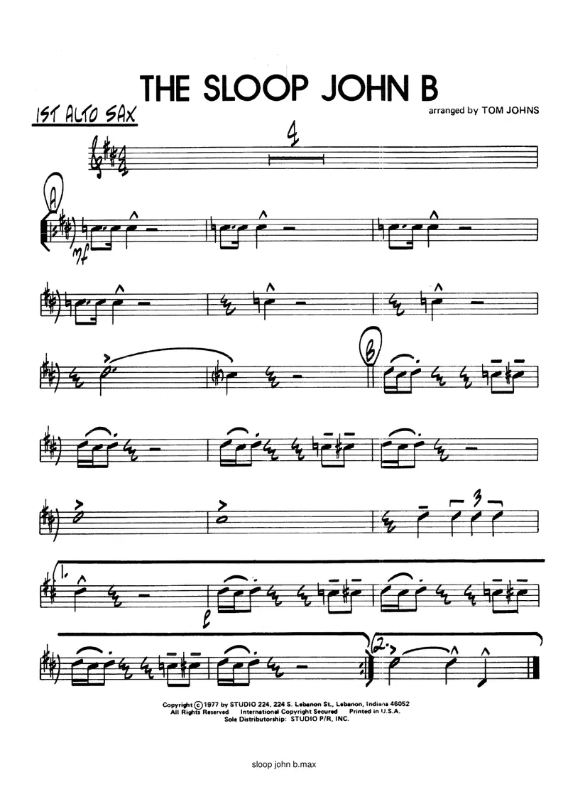 The Sloop John B score preview