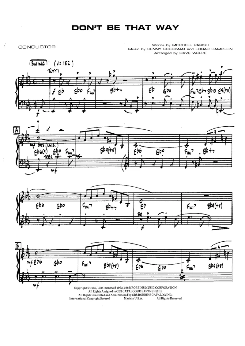 Dont Be That Way score preview