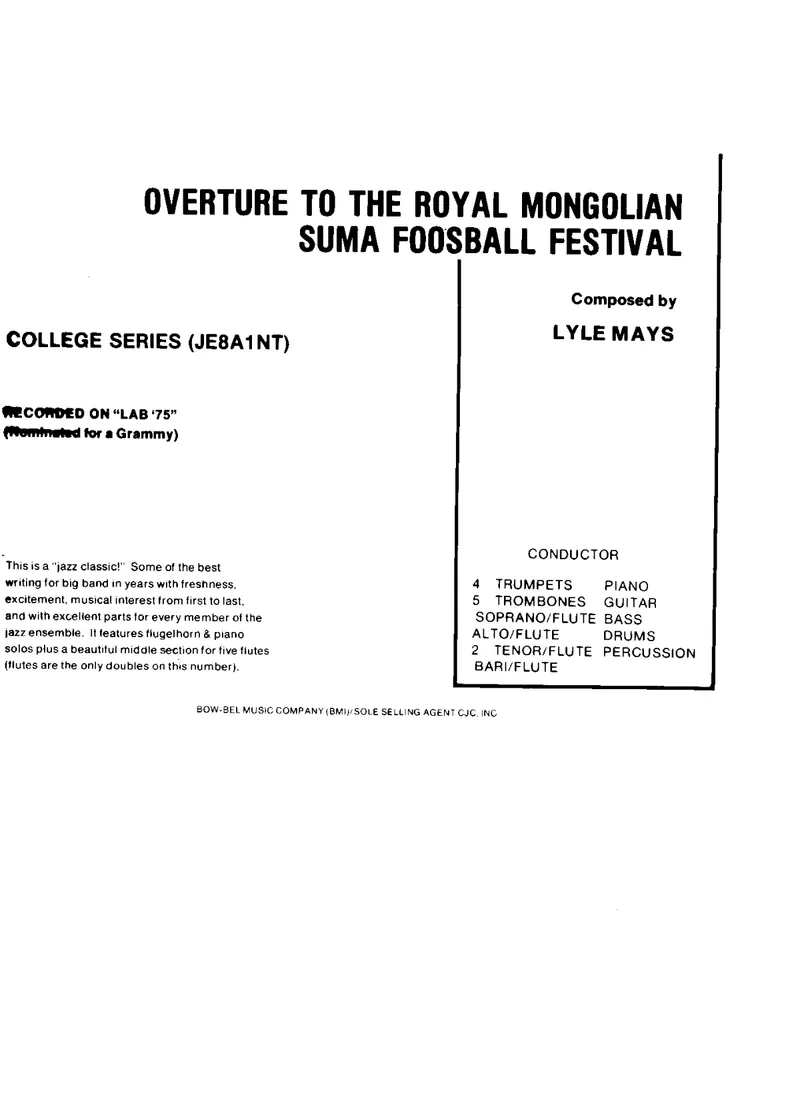 Overture To The Royal Mongolian Suma Foosball Festival score preview