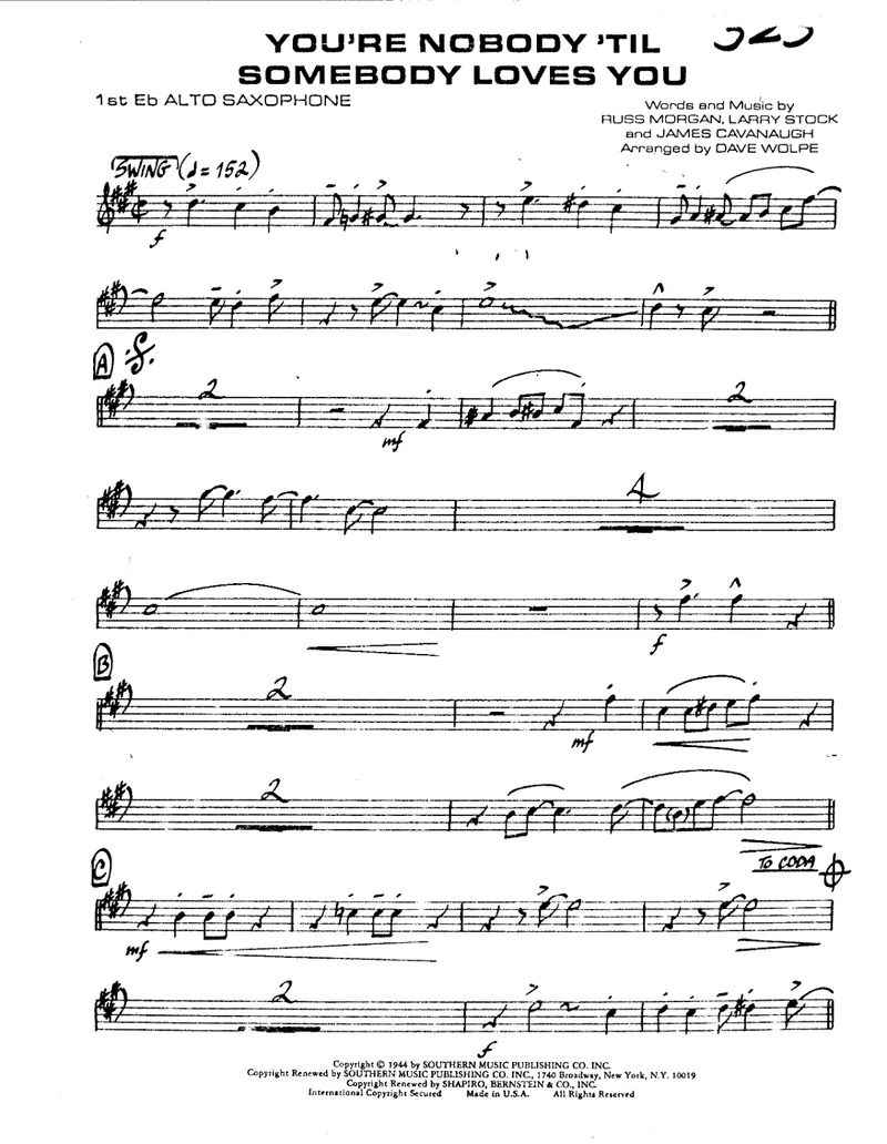 You're Nobody Til Somebody Loves You score preview