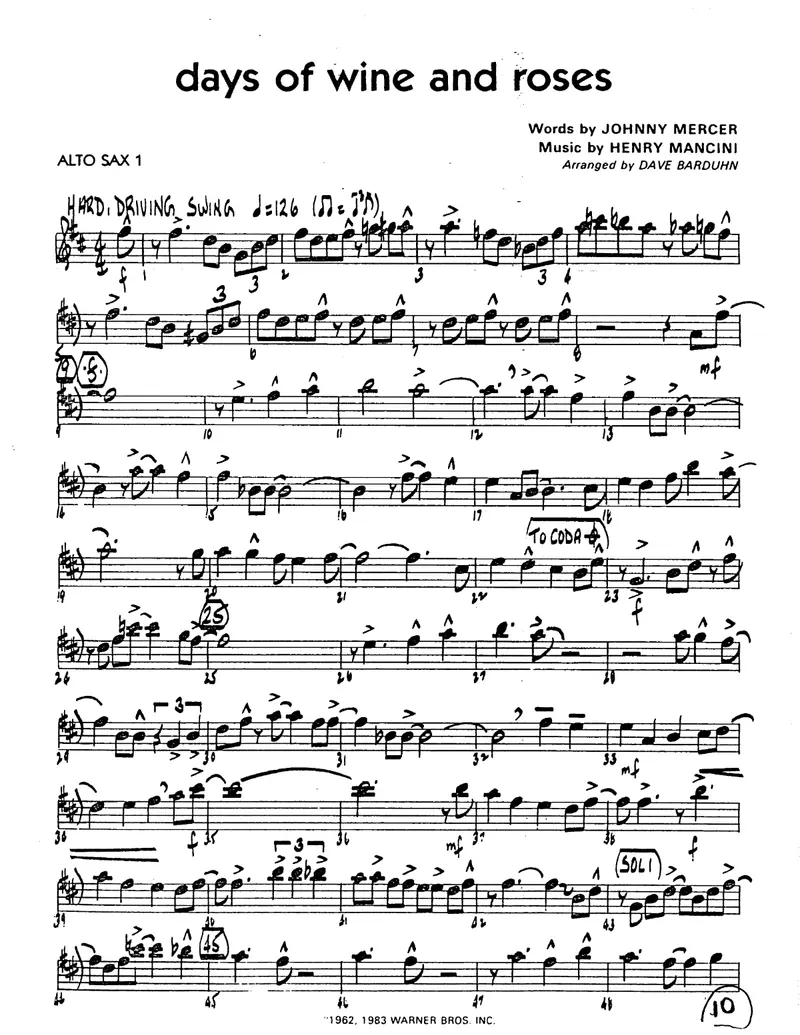 Days OF Wine And Roses score preview