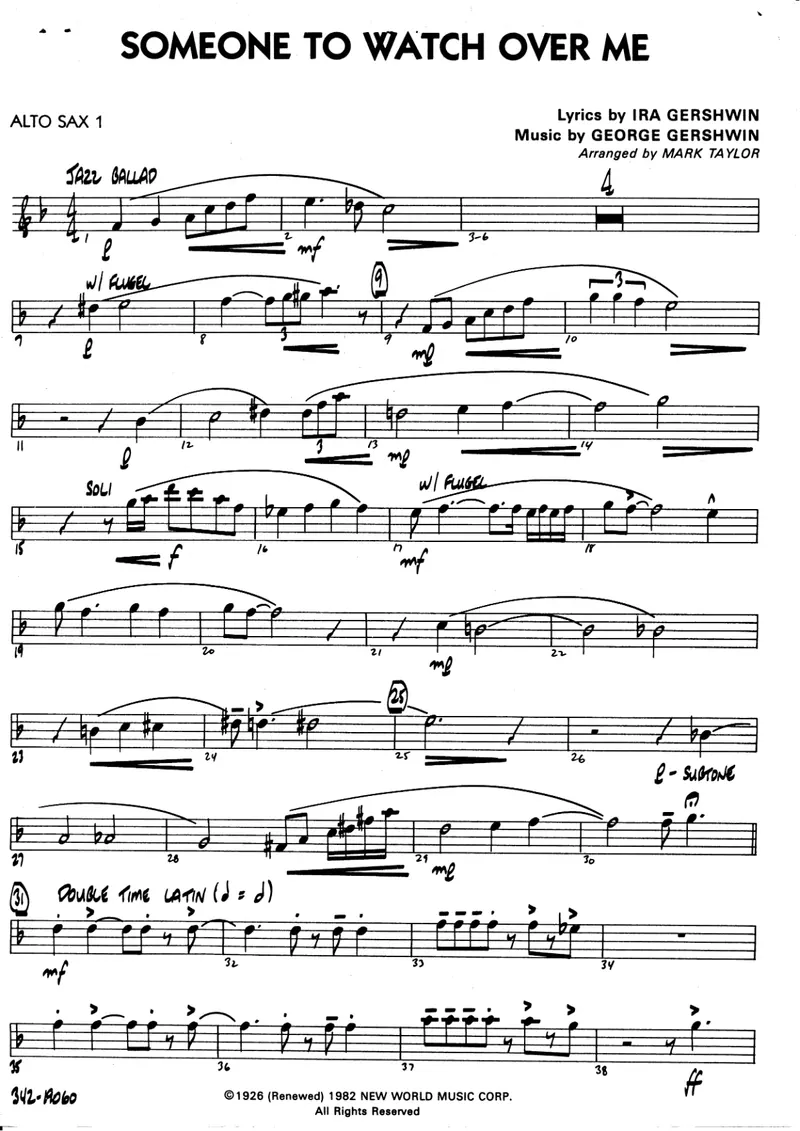 Someone To Watch Over Me score preview