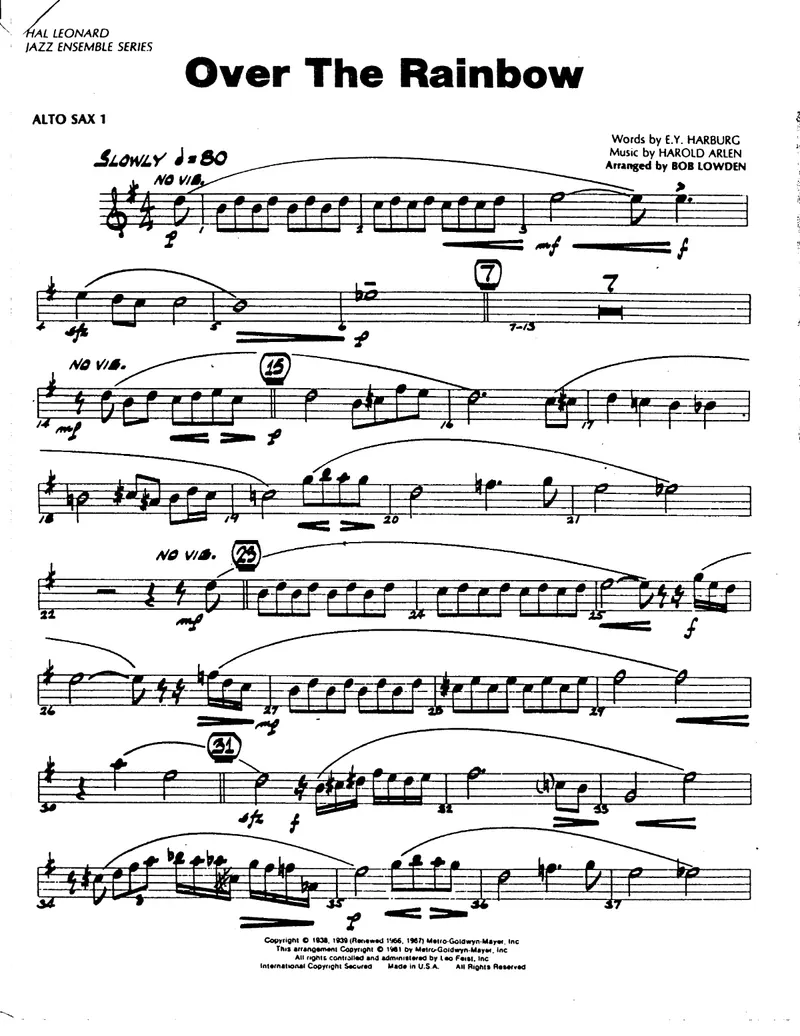 Over The Rainbow score preview