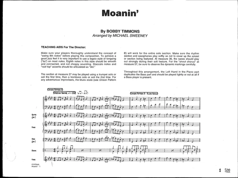 Moanin score preview