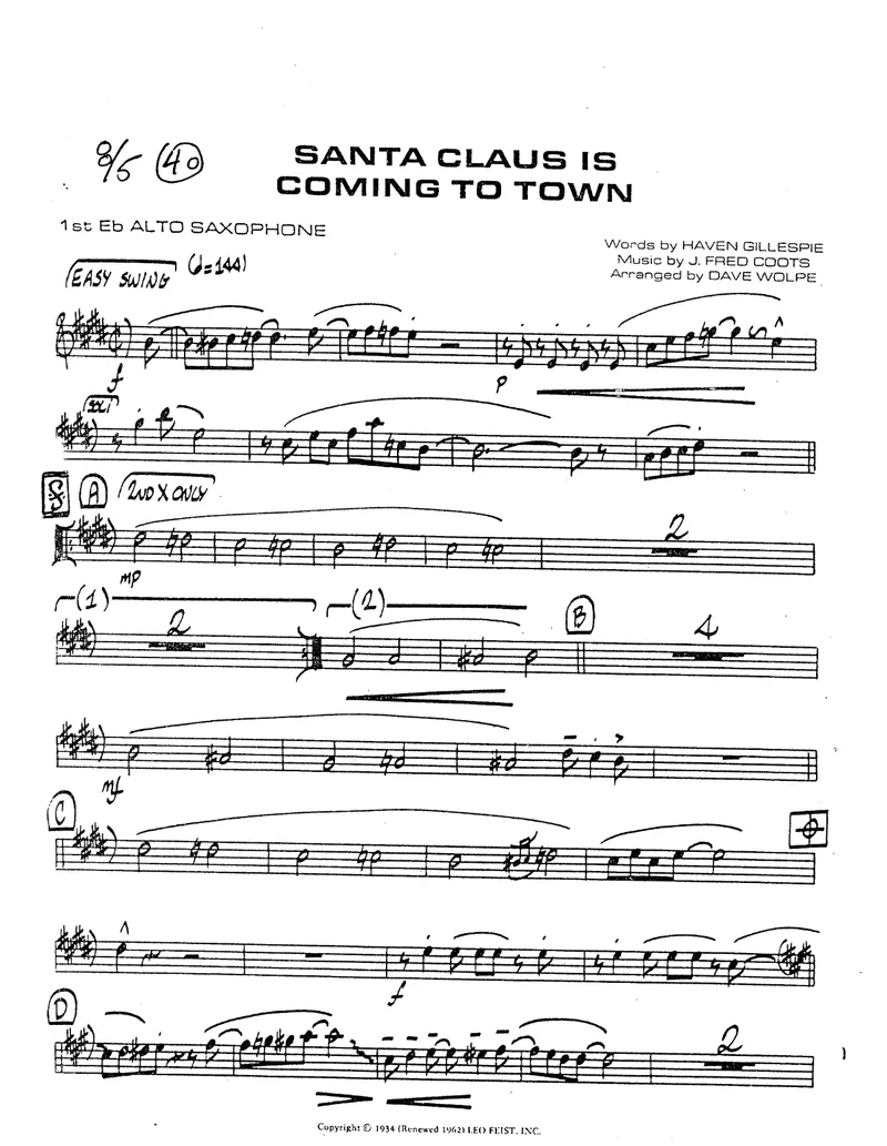 Santa Claus Is Coming To Town score preview