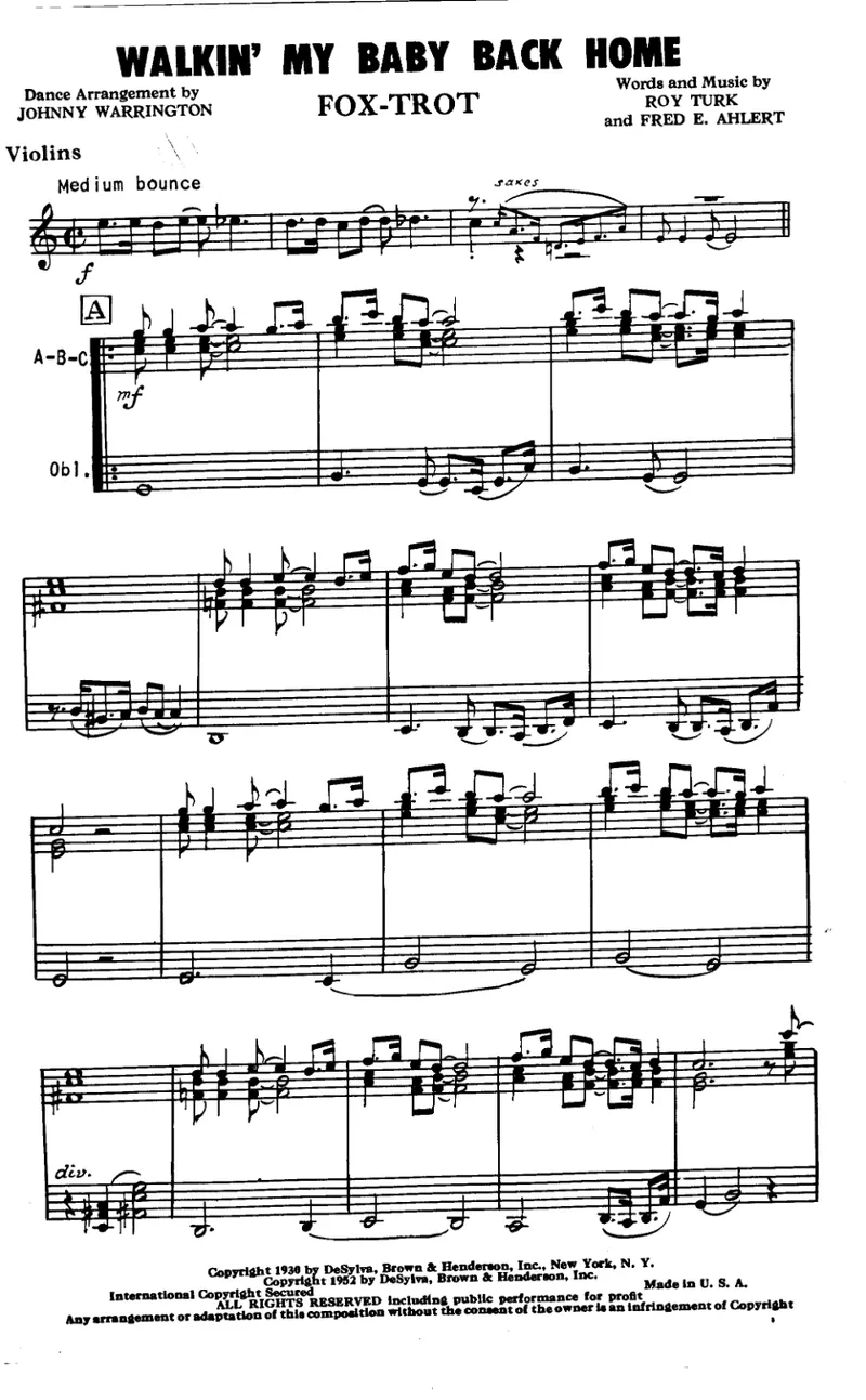 Walkin' My Baby Back Home score preview
