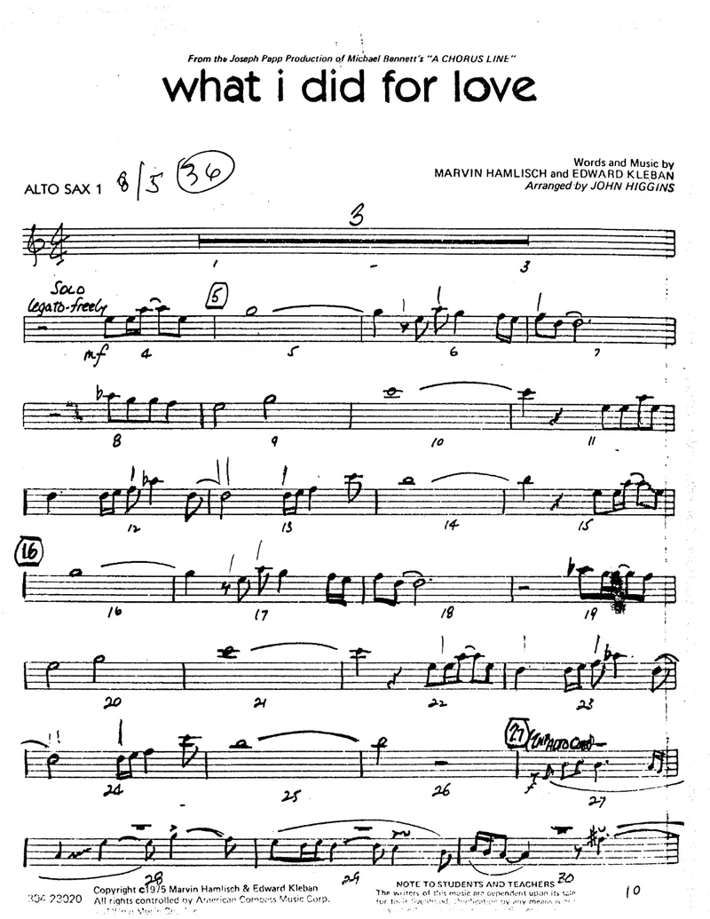 What I Did For Love score preview