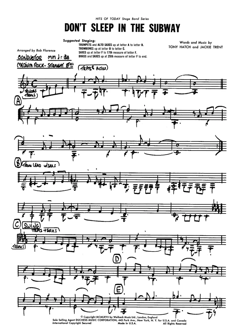 Don't Sleep In The Subway score preview