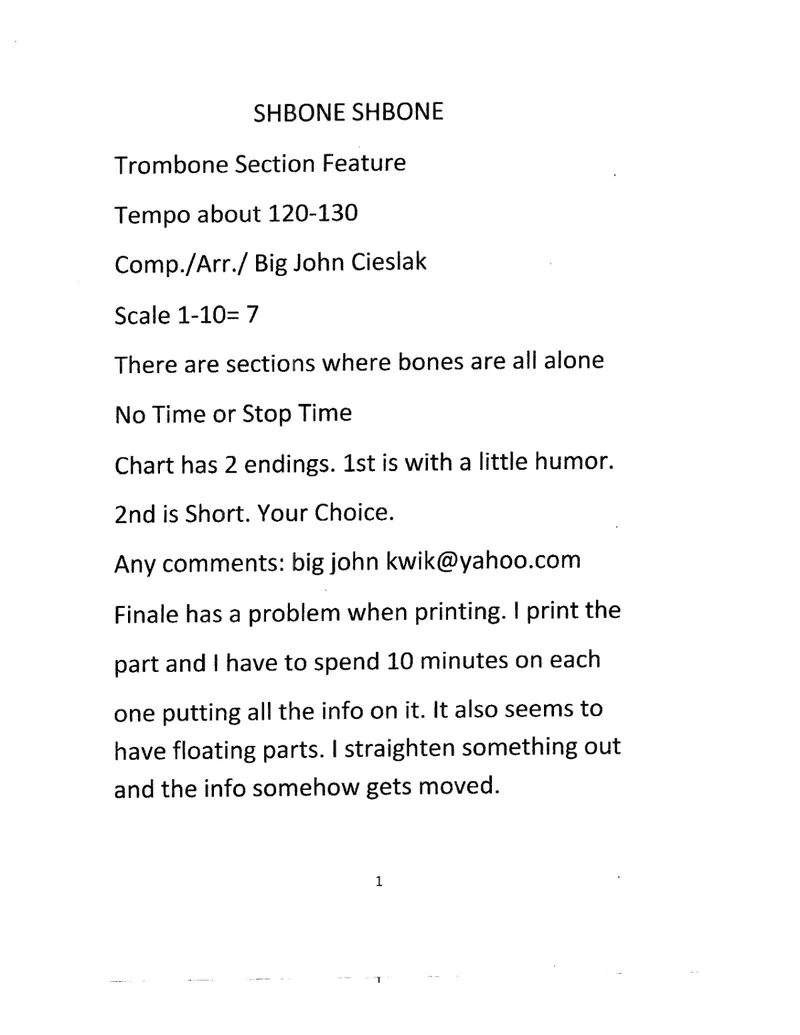 Shbone Shbone score preview