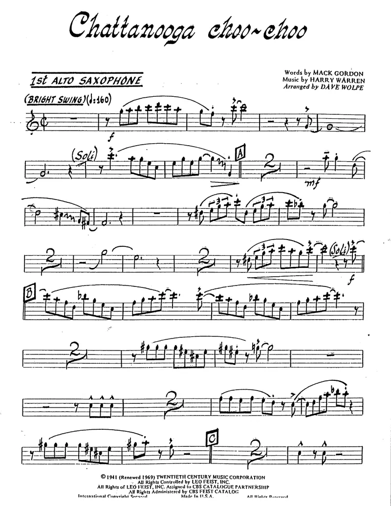 Chattanooga Choo-Choo score preview