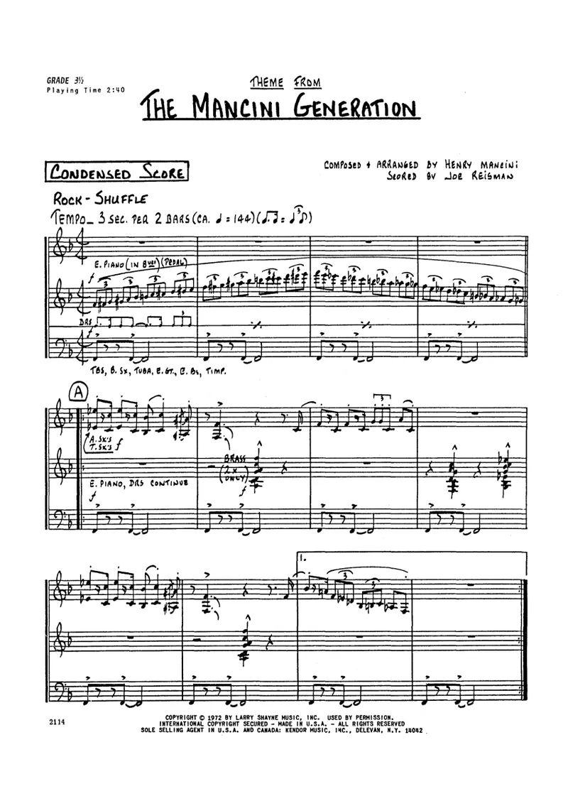 Theme From The Mancini Generation score preview