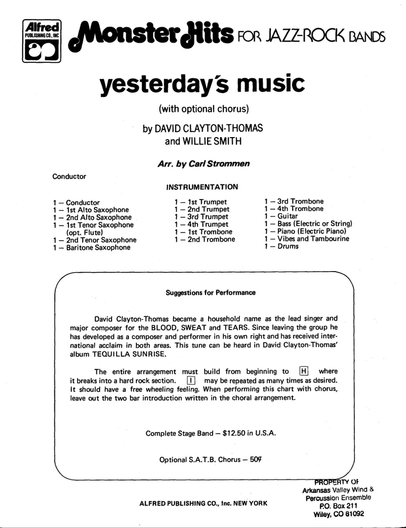 Yesterday's Music score preview