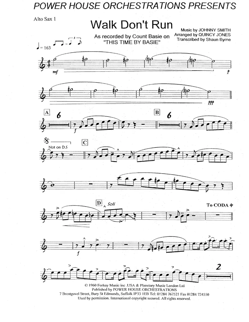 Walk Don't Run score preview