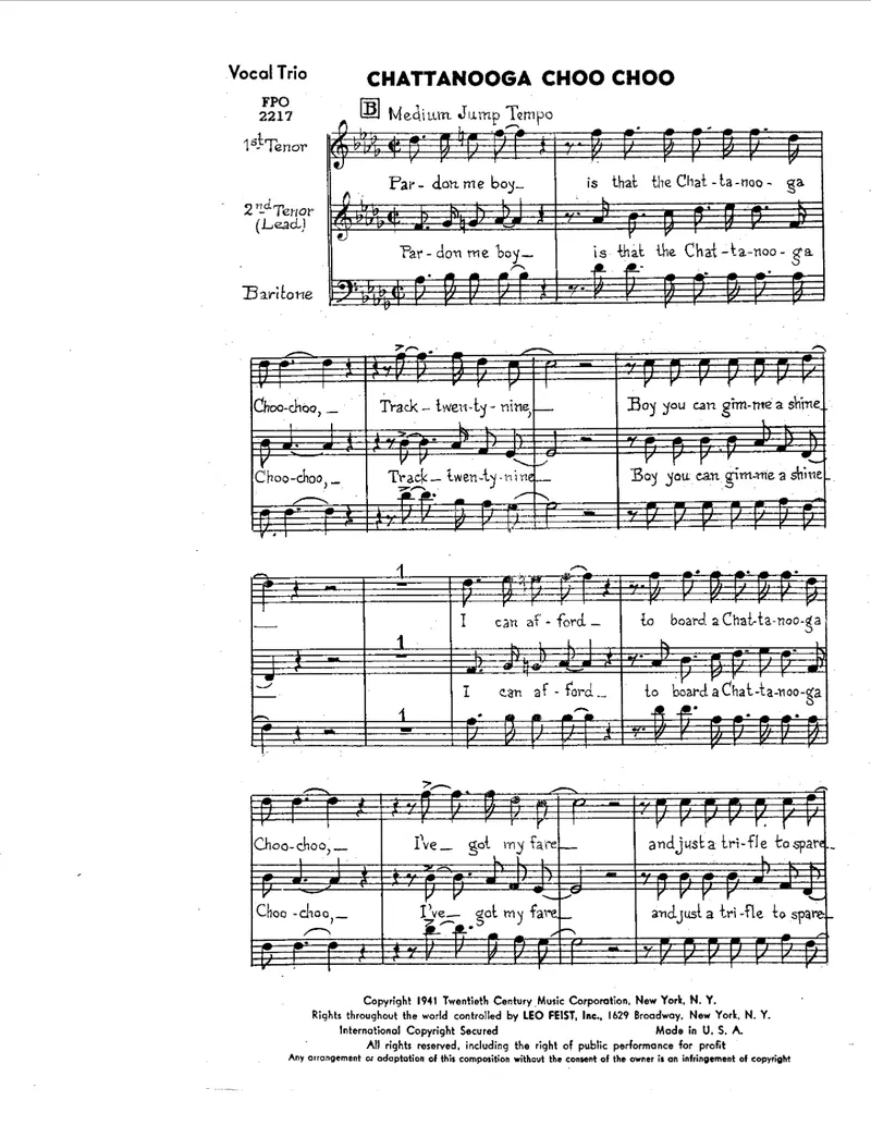 Chattanooga Choo Choo score preview