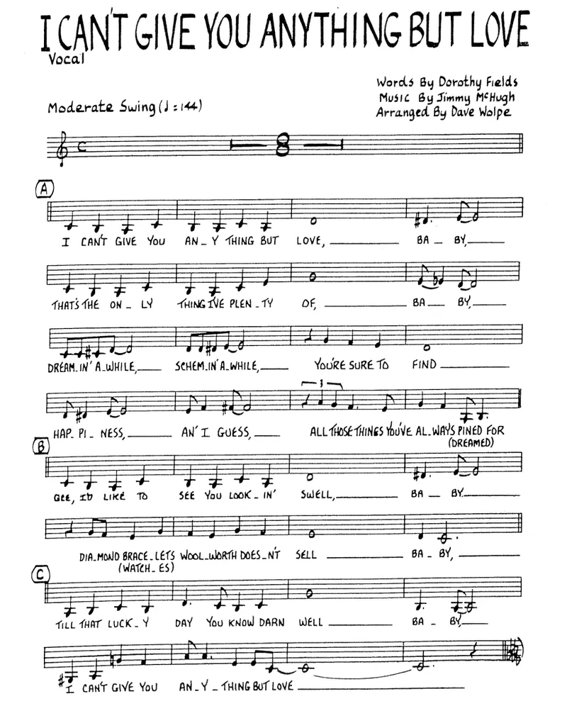 I Can't Give You Anything But Love score preview