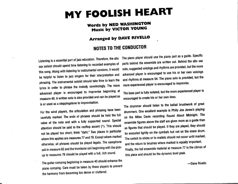 My Foolish Heart score preview