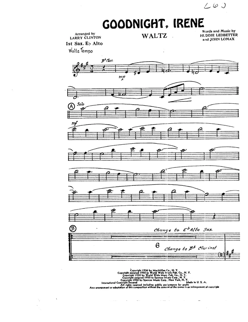 Goodnight Irene score preview