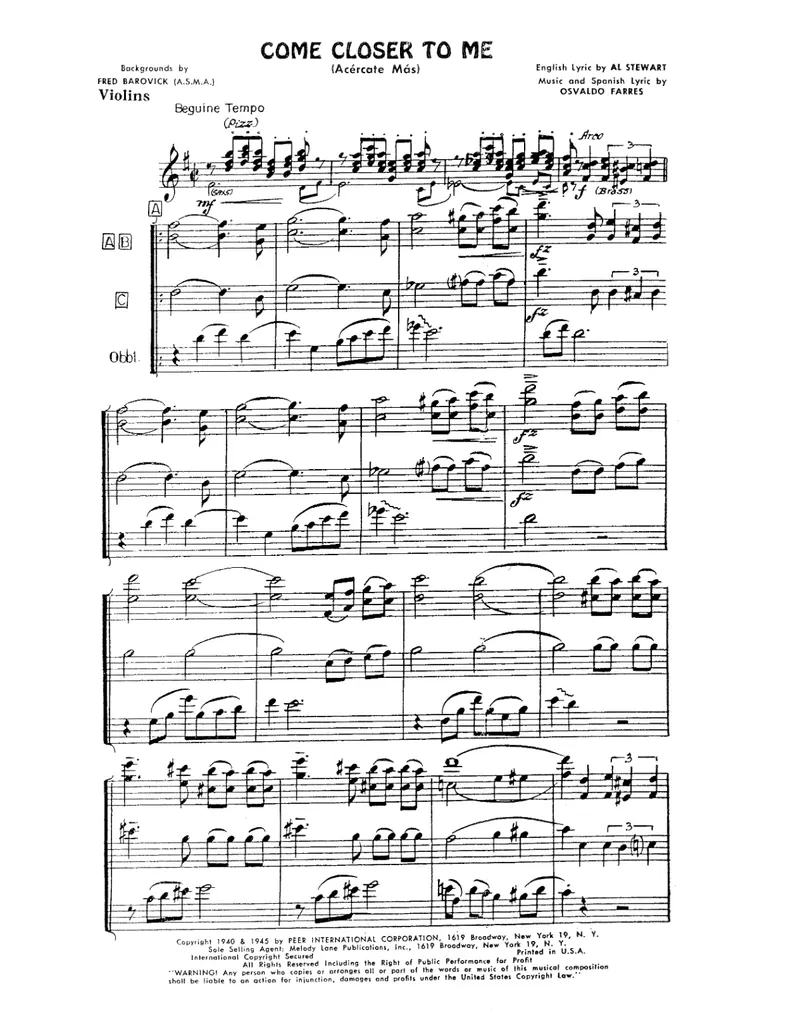 Come Closer To Me score preview