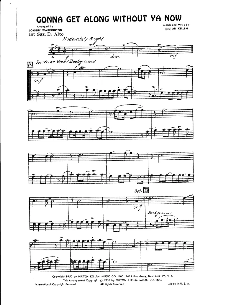 Gonna Get Along Without Ya Now score preview