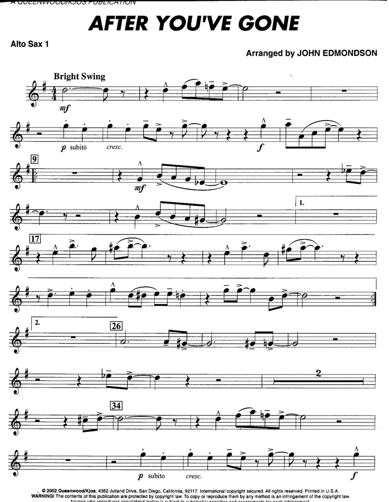 After You've Gone score preview
